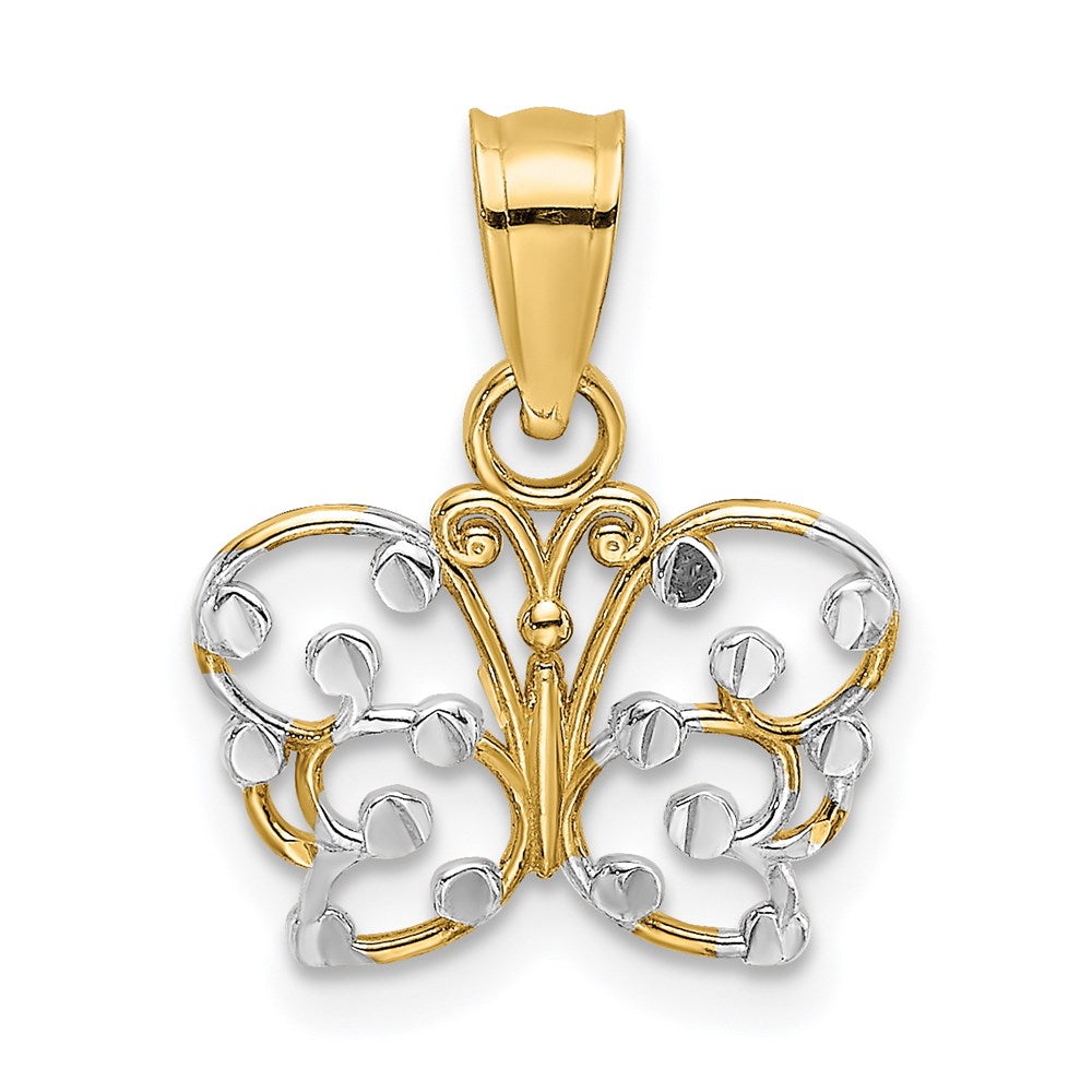 Million Charms 14K Yellow Gold Themed With Rhodium-Plated Diamond-Cut Butterfly Charm