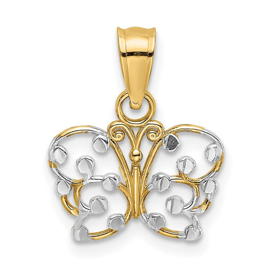 Million Charms 14K Yellow Gold Themed With Rhodium-Plated Diamond-Cut Butterfly Charm