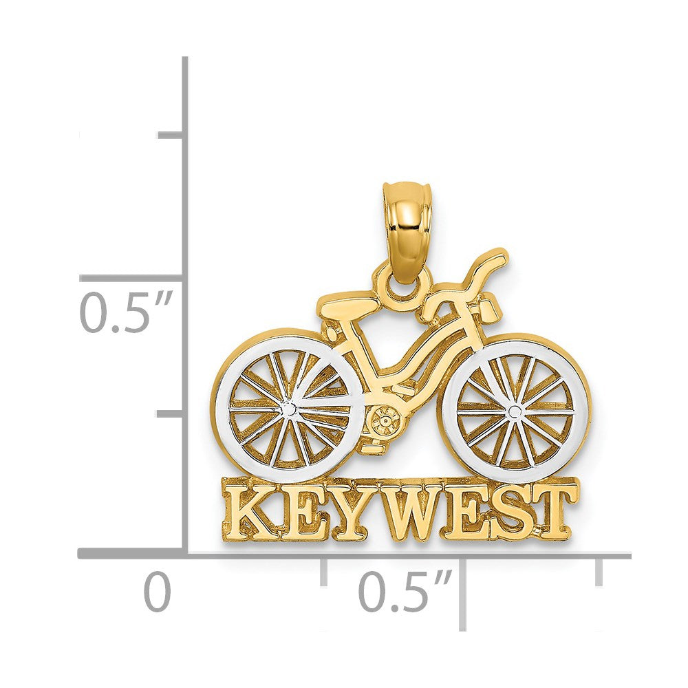 Million Charms 14K Yellow Gold Themed With Rhodium-plated Key West Under Bicycle With White Tires