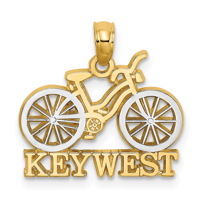 Million Charms 14K Yellow Gold Themed With Rhodium-plated Key West Under Bicycle With White Tires