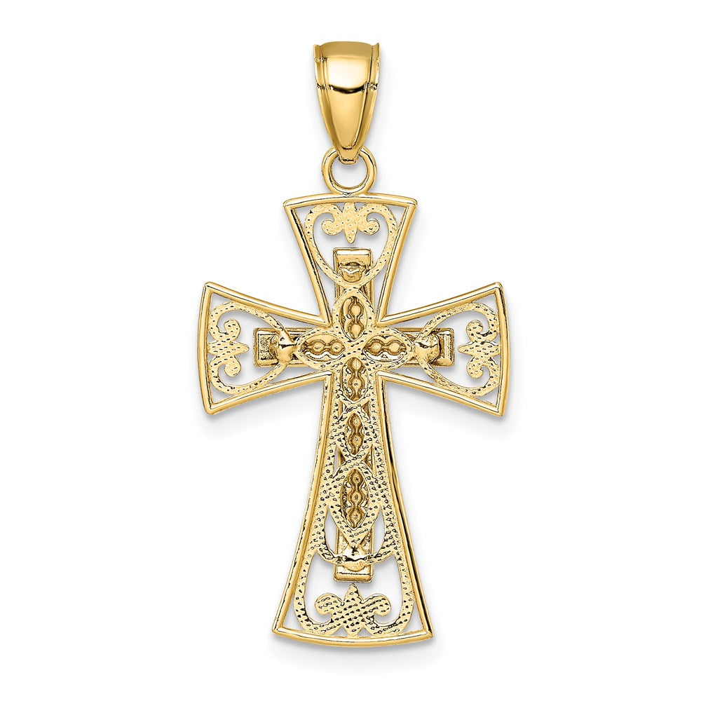Million Charms 14K 2-D & Diamond-Cut Beaded Filigree Relgious Cross Charm