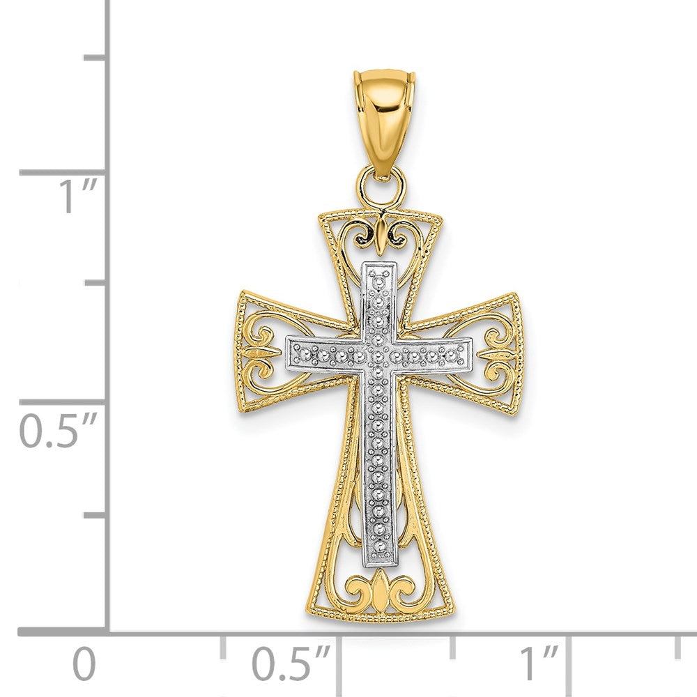 Million Charms 14K 2-D & Diamond-Cut Beaded Filigree Relgious Cross Charm