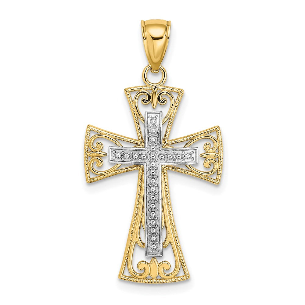 Million Charms 14K 2-D & Diamond-Cut Beaded Filigree Relgious Cross Charm