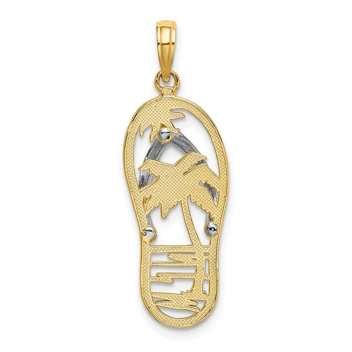 Million Charms 14K Yellow Gold Themed With Rhodium-plated Palm Tree Flip-Flop Charm