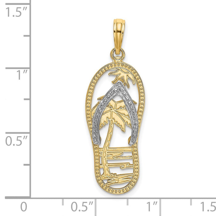 Million Charms 14K Yellow Gold Themed With Rhodium-plated Palm Tree Flip-Flop Charm