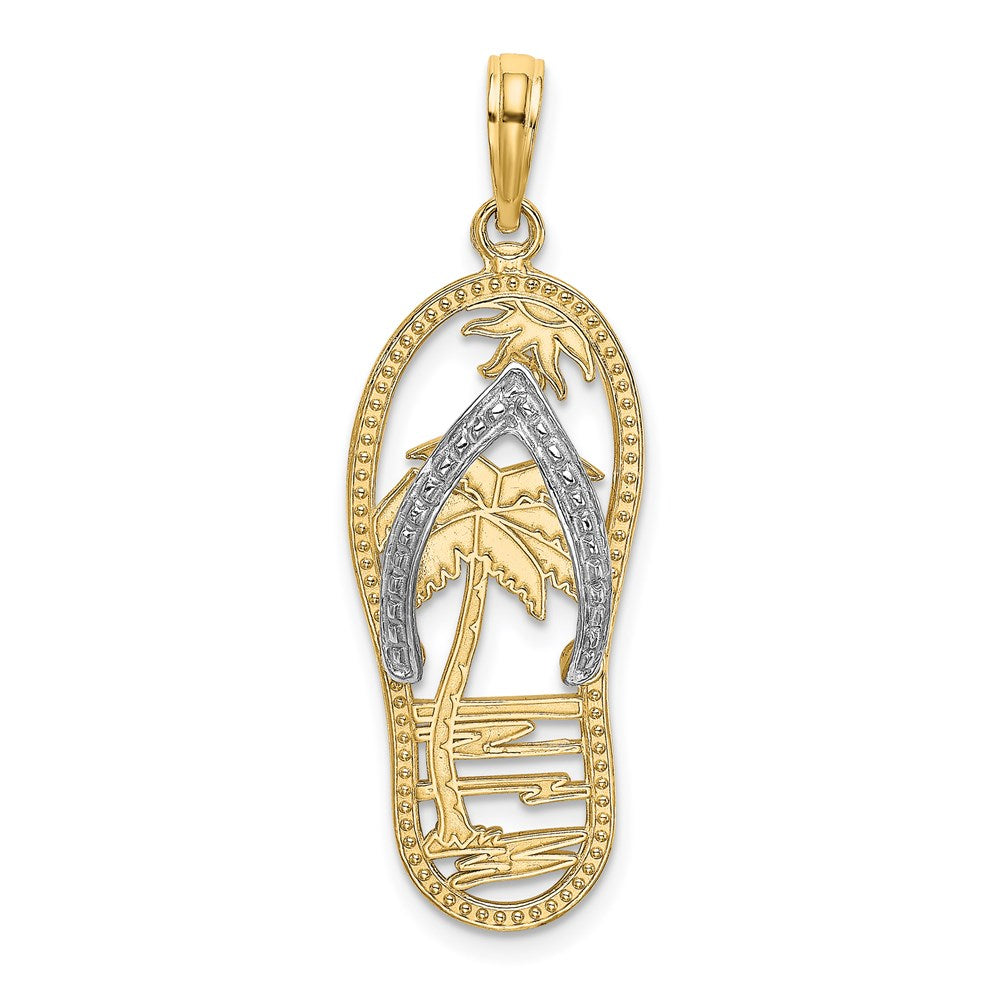 Million Charms 14K Yellow Gold Themed With Rhodium-plated Palm Tree Flip-Flop Charm