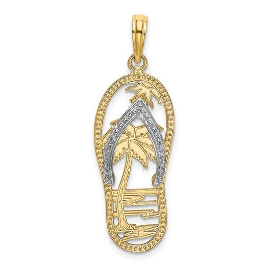 Million Charms 14K Yellow Gold Themed With Rhodium-plated Palm Tree Flip-Flop Charm