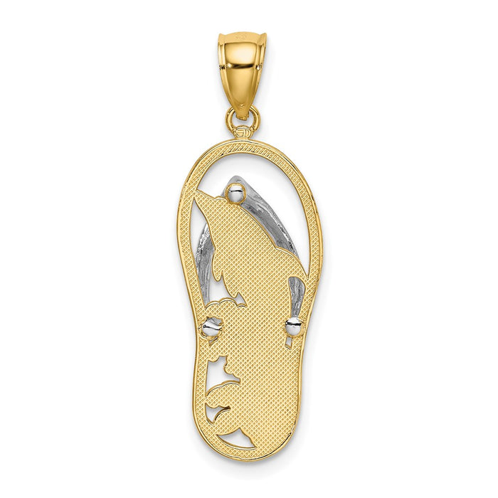 Million Charms 14K Yellow Gold Themed With Rhodium-Plated Dolphin In Flip Flop Charm