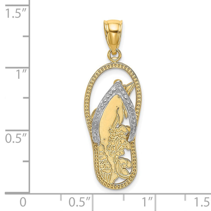 Million Charms 14K Yellow Gold Themed With Rhodium-Plated Dolphin In Flip Flop Charm