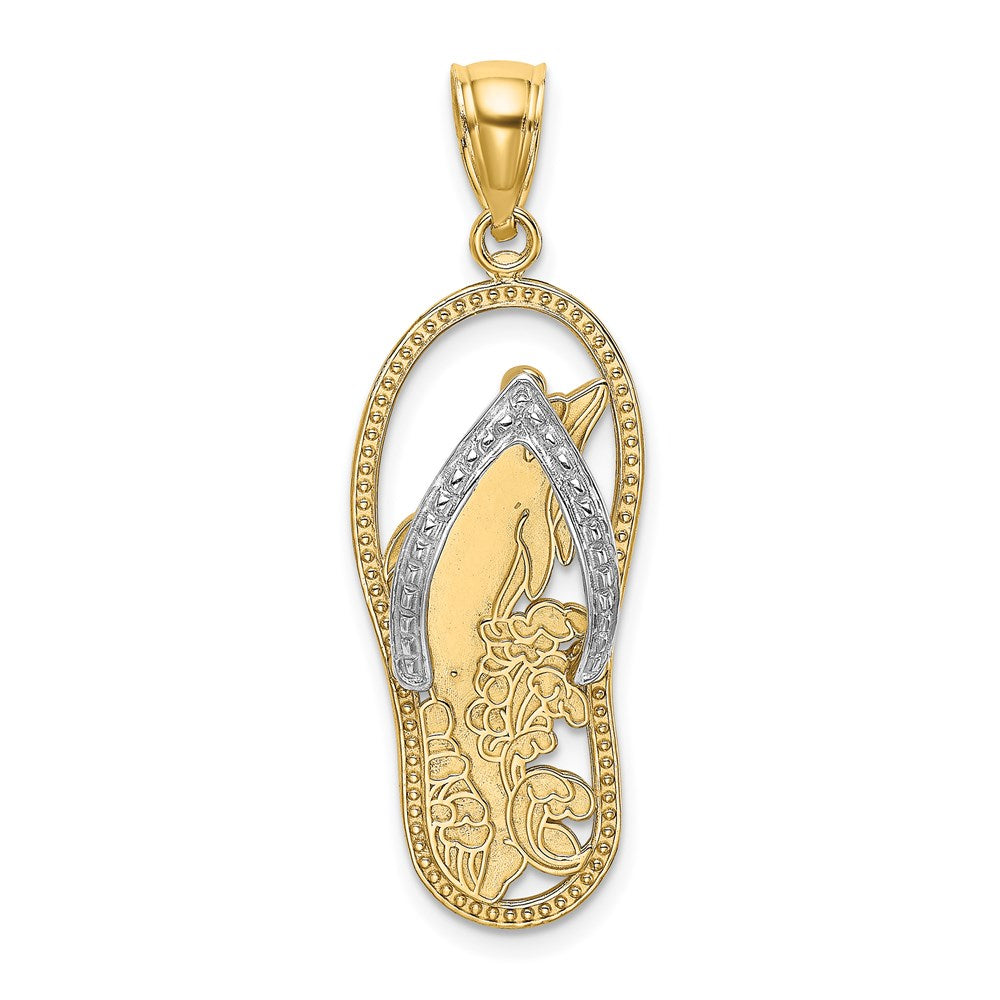 Million Charms 14K Yellow Gold Themed With Rhodium-Plated Dolphin In Flip Flop Charm