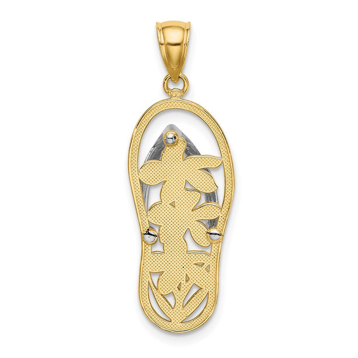 Million Charms 14K Yellow Gold Themed With Rhodium-Plated Flowers In Flip Flop Charm