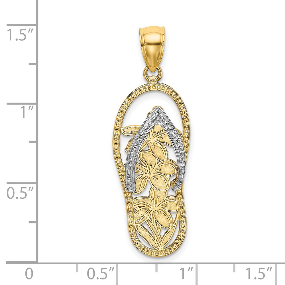 Million Charms 14K Yellow Gold Themed With Rhodium-Plated Flowers In Flip Flop Charm