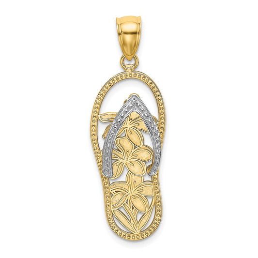 Million Charms 14K Yellow Gold Themed With Rhodium-Plated Flowers In Flip Flop Charm