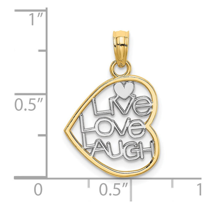 Million Charms 14K Yellow Gold Themed With Rhodium-Plated Live Love Laugh In Heart Charm