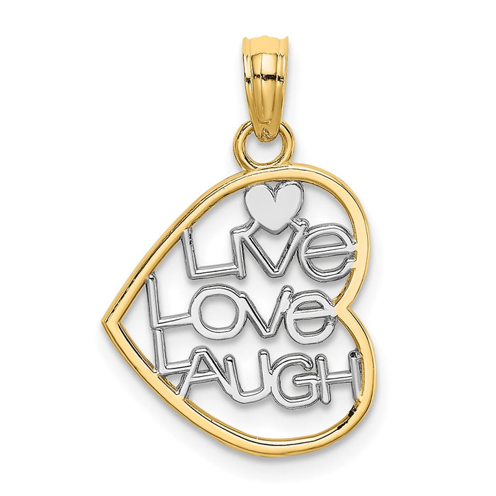 Million Charms 14K Yellow Gold Themed With Rhodium-Plated Live Love Laugh In Heart Charm