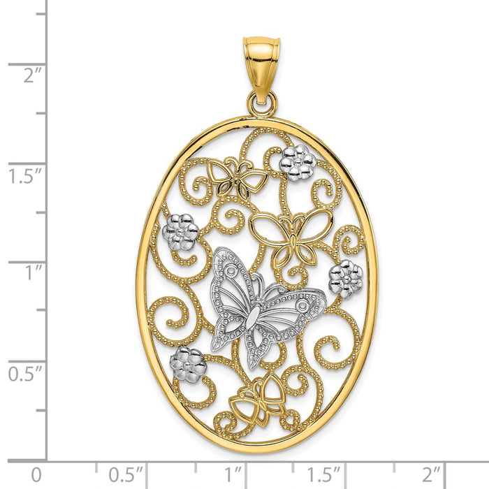 Million Charms 14Ktwo-Tone & Rhodium-Plated Butterfly & Flower Cluster In Oval Frame Charm