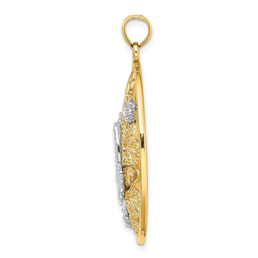 Million Charms 14K Two-Tone & Rhodium-Plated Butterfly & Flower Cluster In Oval Frame Charm