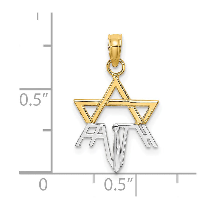 Million Charms 14K Yellow Gold Themed With Rhodium-Plated 1/2 Jewish Star Above Faith Charm
