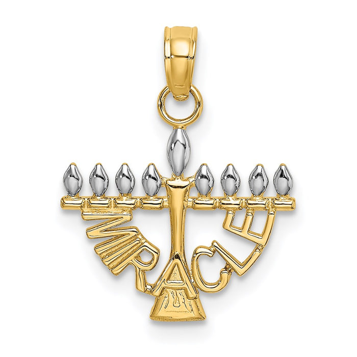 Million Charms 14K Yellow Gold Themed With Rhodium-Plated Miracle Below Menorah Charm