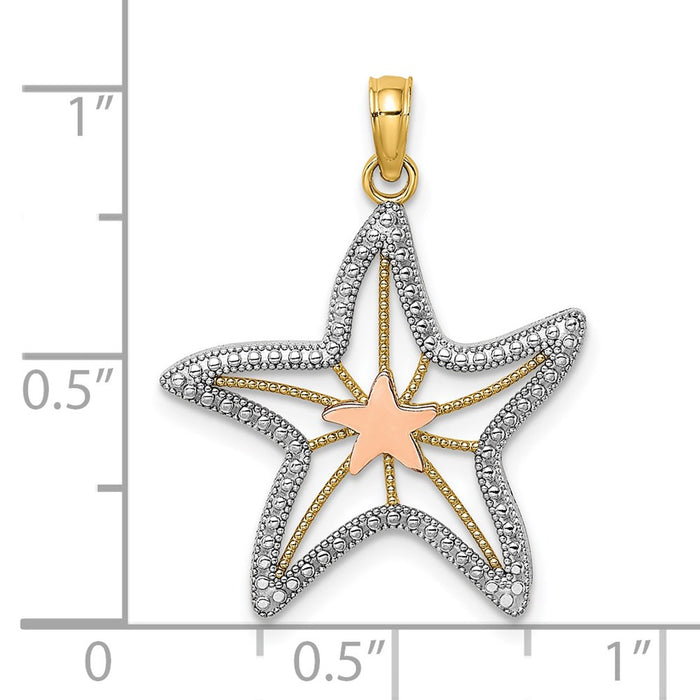 Million Charms 14K Two-Tone With White Rhodium-Plated Small Cut-Out Small Nautical Starfish Charm