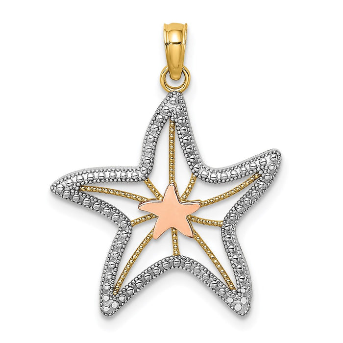 Million Charms 14K Two-Tone With White Rhodium-Plated Small Cut-Out Small Nautical Starfish Charm