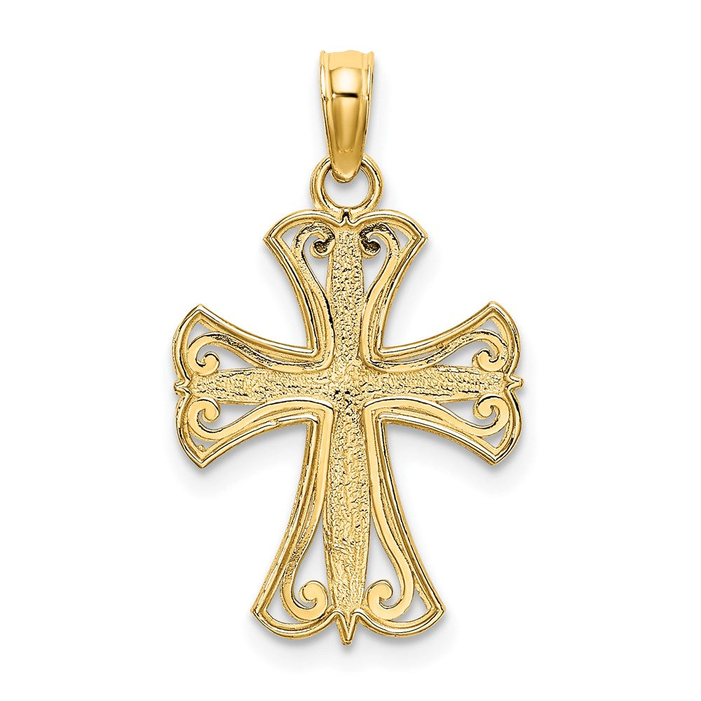 Million Charms 14K Yellow Gold Themed With Rhodium-Plated Textured Relgious Cross Charm