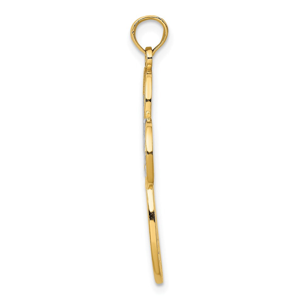Million Charms 14K Yellow Gold Themed With Rhodium-Plated Diamond-Cut Filigree Relgious Cross Charm
