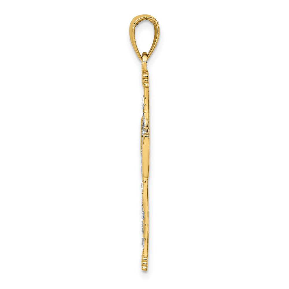 Million Charms 14K Yellow Gold Themed With Rhodium-Plated Diamond-Cut & Cut-Out Relgious Cross Charm