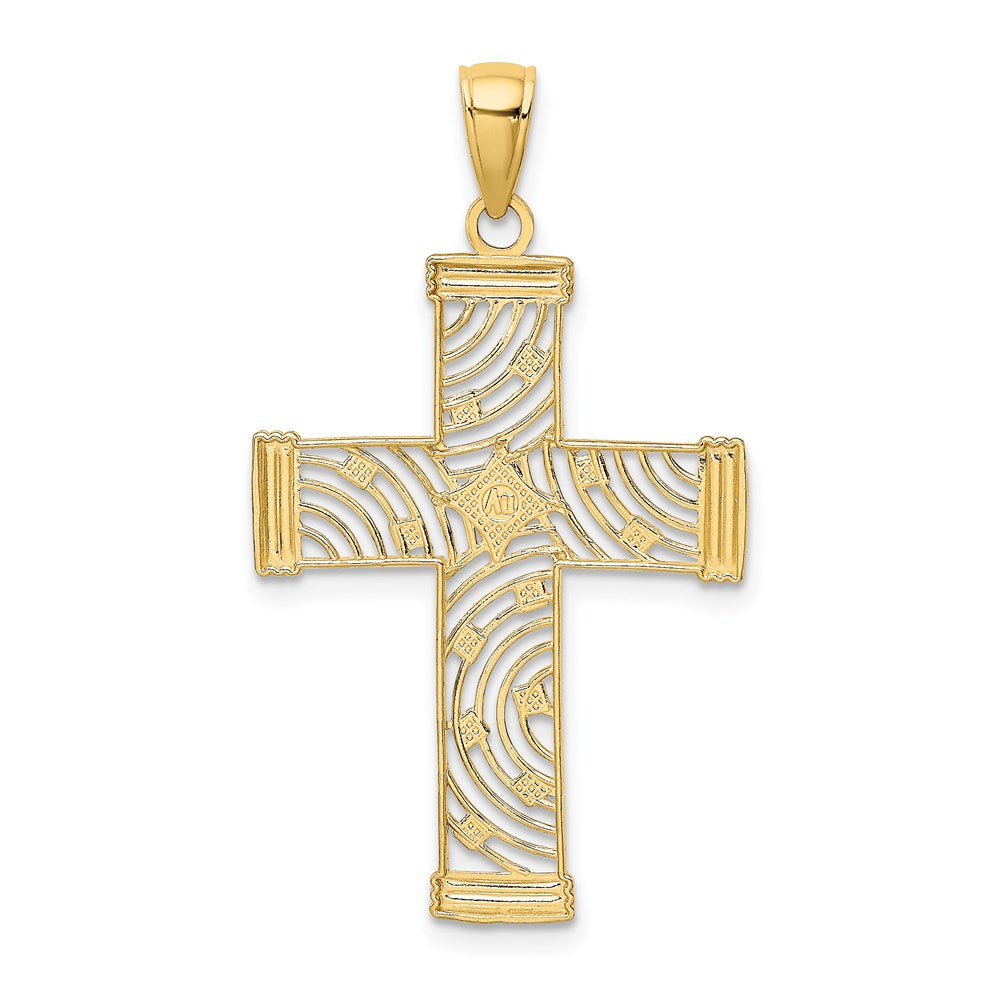 Million Charms 14K Yellow Gold Themed With Rhodium-Plated Diamond-Cut & Cut-Out Relgious Cross Charm