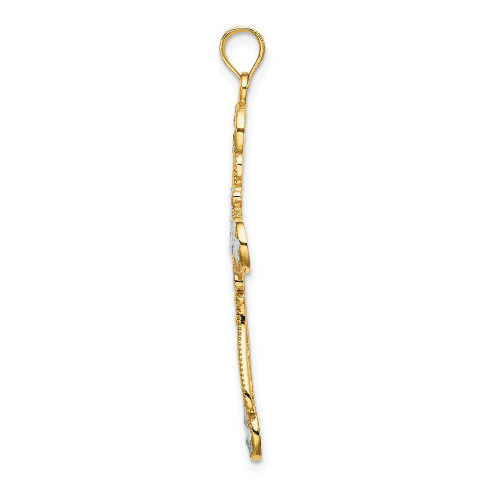 Million Charms 14K Yellow Gold Themed With Rhodium-Plated Diamond-Cut Circles Relgious Cross Charm Cross