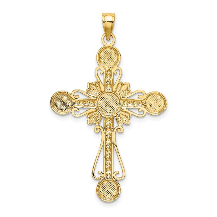 Million Charms 14K Yellow Gold Themed With Rhodium-Plated Diamond-Cut Circles Relgious Cross Charm Cross