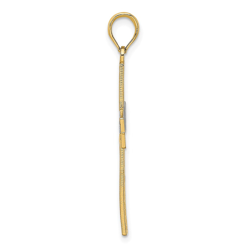 Million Charms 14K Yellow Gold Themed With Rhodium-Plated Diamond-Cut & Cut-Out Relgious Cross Charm