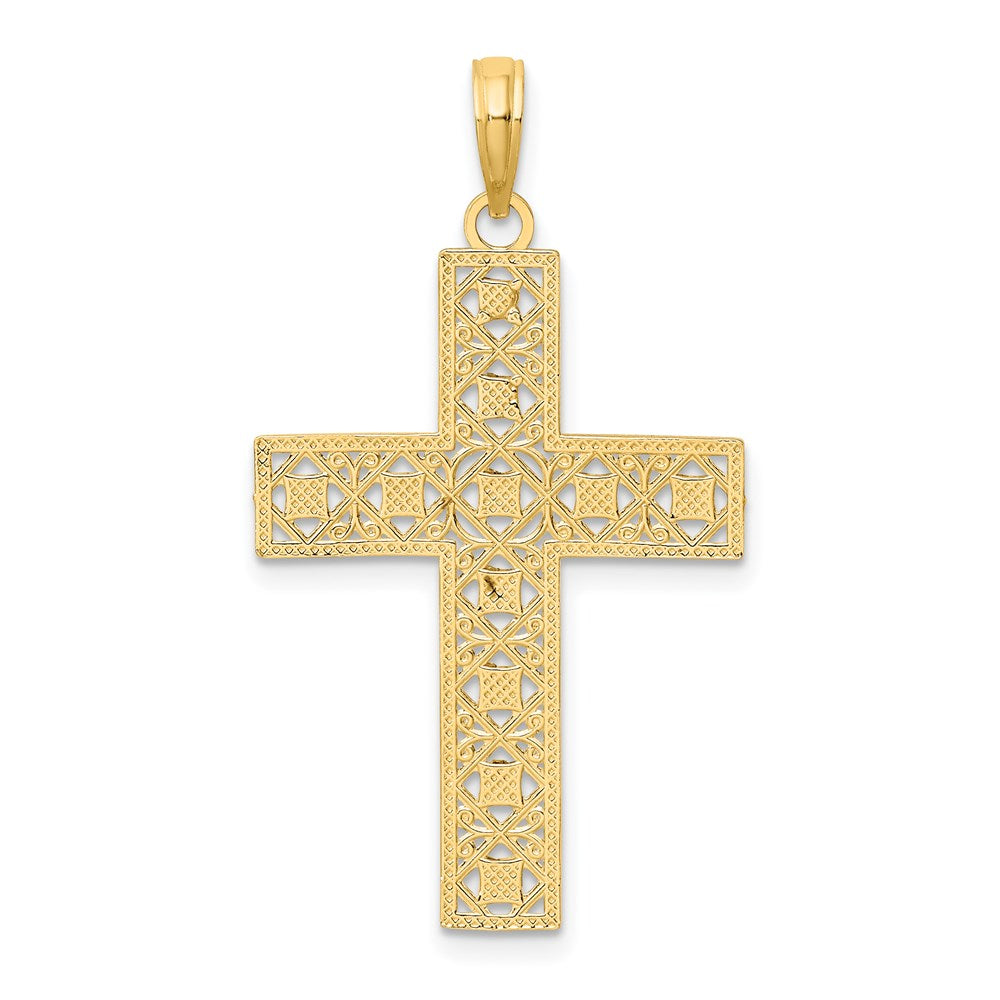 Million Charms 14K Yellow Gold Themed With Rhodium-Plated Diamond-Cut & Cut-Out Relgious Cross Charm
