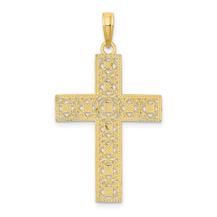 Million Charms 14K Yellow Gold Themed With Rhodium-Plated Diamond-Cut & Cut-Out Relgious Cross Charm