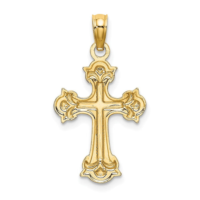 Million Charms 14K Yellow Gold Themed With Rhodium-Plated & Diamond-Cut Fleur-De-Lis Relgious Cross Charm