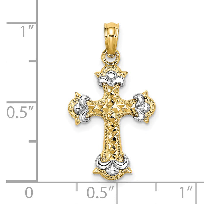 Million Charms 14K Yellow Gold Themed With Rhodium-Plated & Diamond-Cut Fleur-De-Lis Relgious Cross Charm