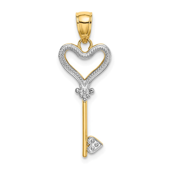 Million Charms 14K Yellow Gold Themed With Rhodium-plated Key With Heart Charm