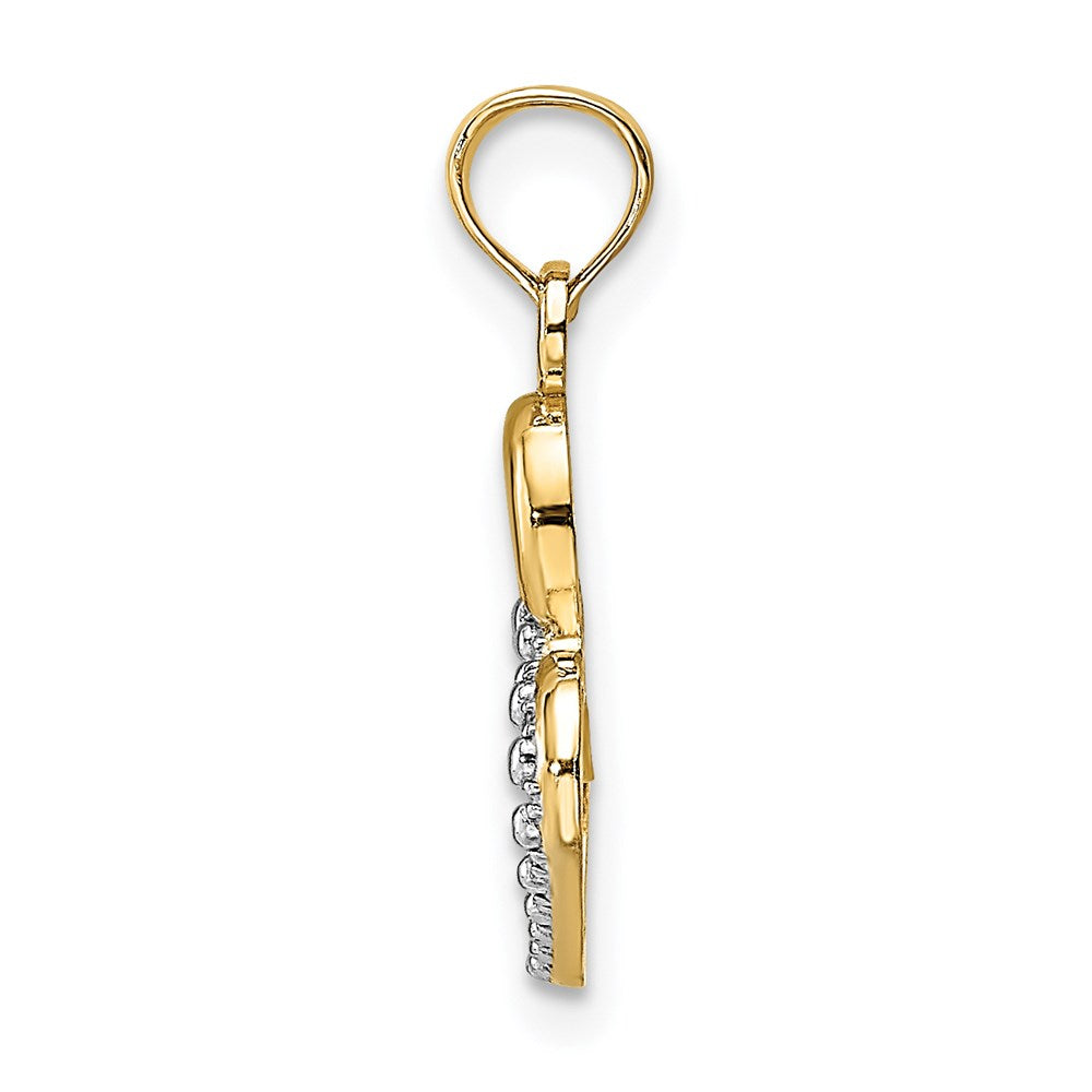 Million Charms 14K Yellow Gold Themed With Rhodium-Plated Polished & Textured Intertwined Hearts Charm