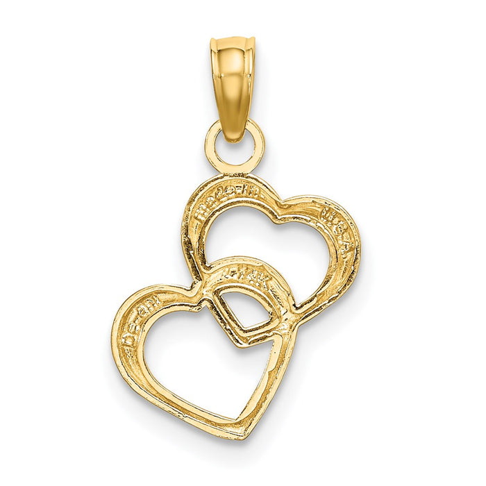 Million Charms 14K Yellow Gold Themed With Rhodium-Plated Polished & Textured Intertwined Hearts Charm