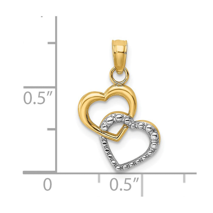 Million Charms 14K Yellow Gold Themed With Rhodium-Plated Polished & Textured Intertwined Hearts Charm