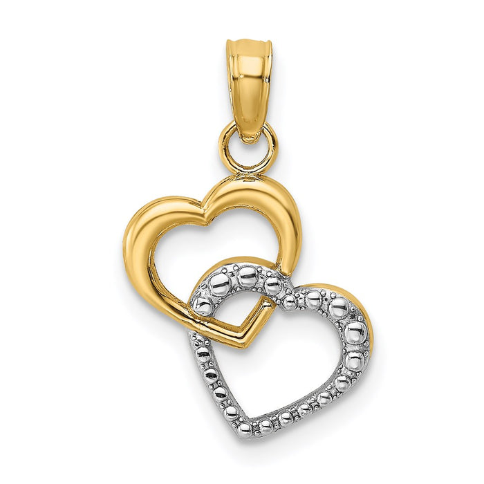 Million Charms 14K Yellow Gold Themed With Rhodium-Plated Polished & Textured Intertwined Hearts Charm