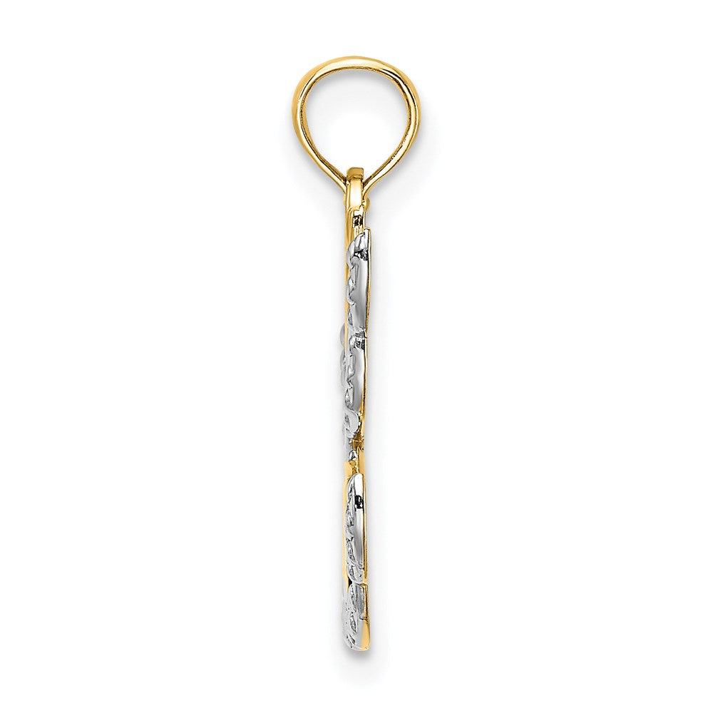 Million Charms 14K Yellow Gold Themed With Rhodium-Plated Polished & Textured Cut-Out Angel With Hope Charm