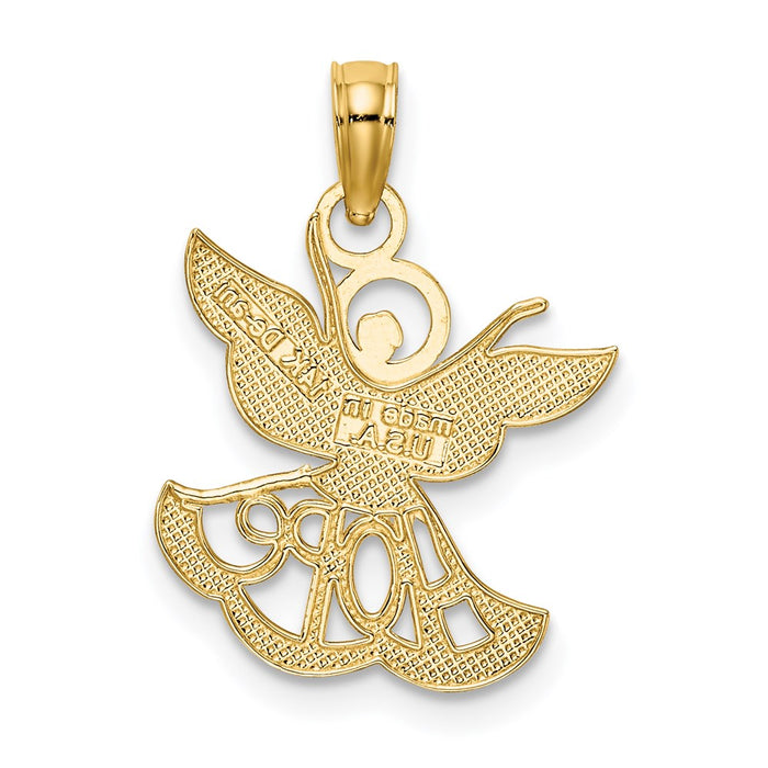 Million Charms 14K Yellow Gold Themed With Rhodium-Plated Polished & Textured Cut-Out Angel With Hope Charm