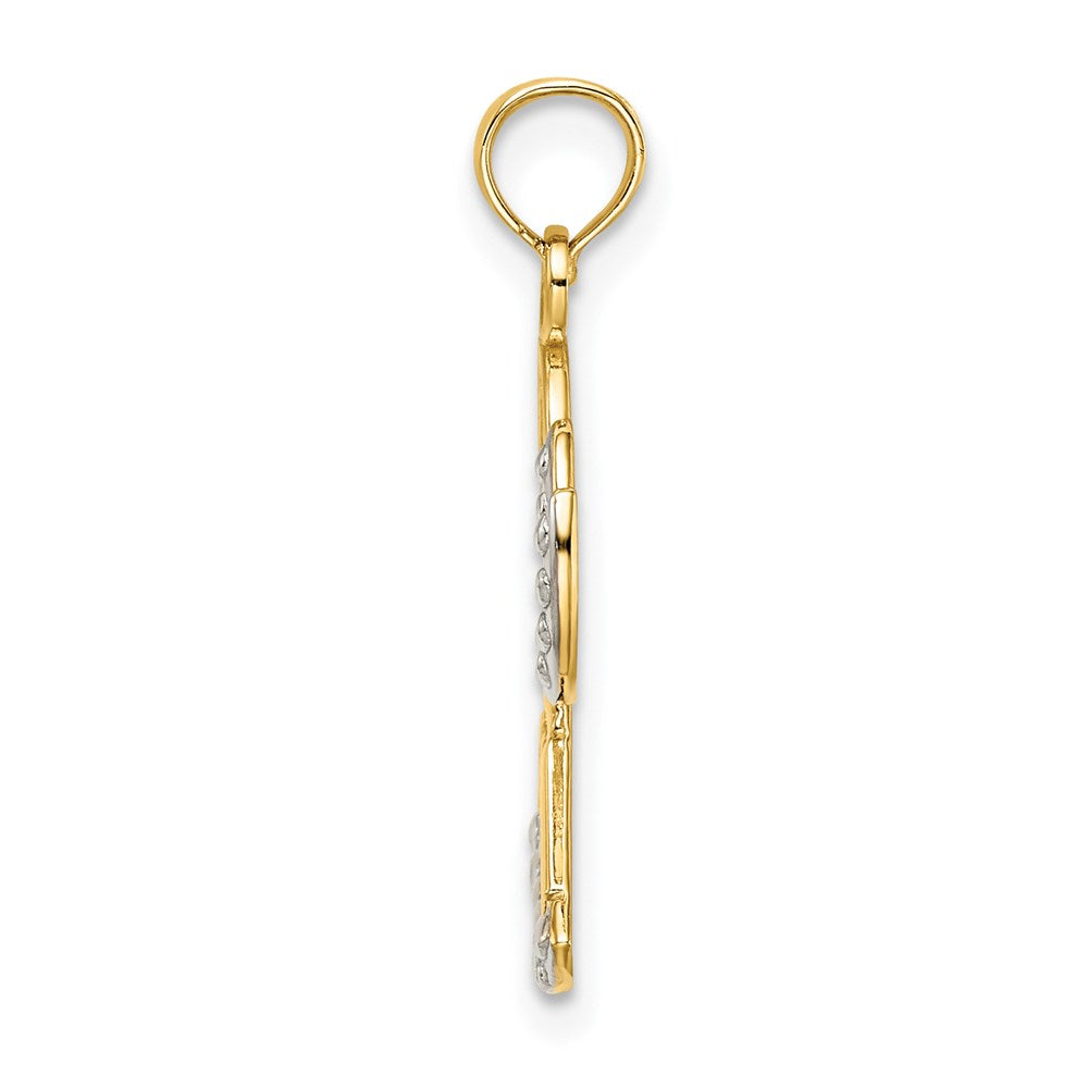 Million Charms 14K Yellow Gold Themed With Rhodium-Plated Polished & Textured Angel With Faith Charm