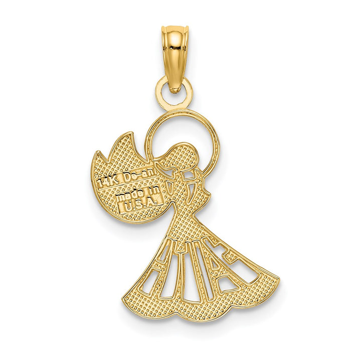 Million Charms 14K Yellow Gold Themed With Rhodium-Plated Polished & Textured Angel With Faith Charm
