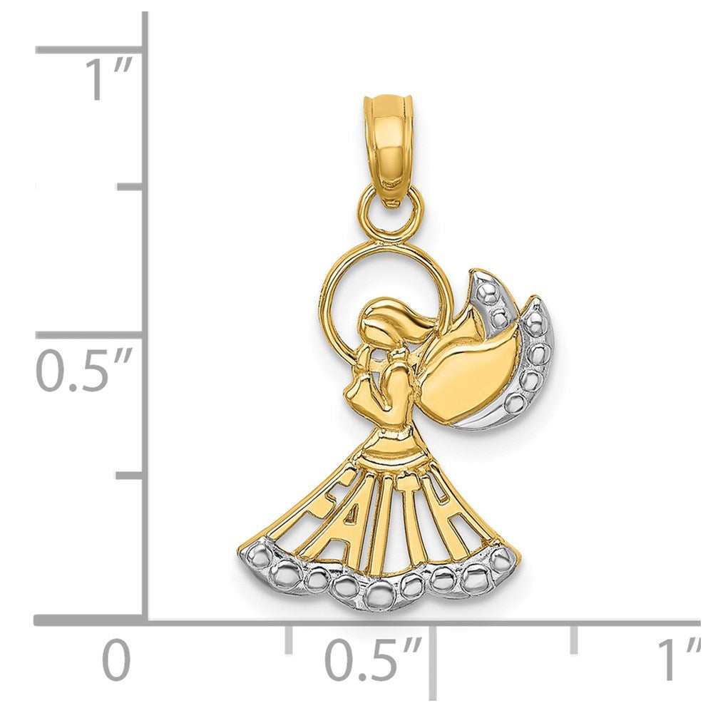 Million Charms 14K Yellow Gold Themed With Rhodium-Plated Polished & Textured Angel With Faith Charm