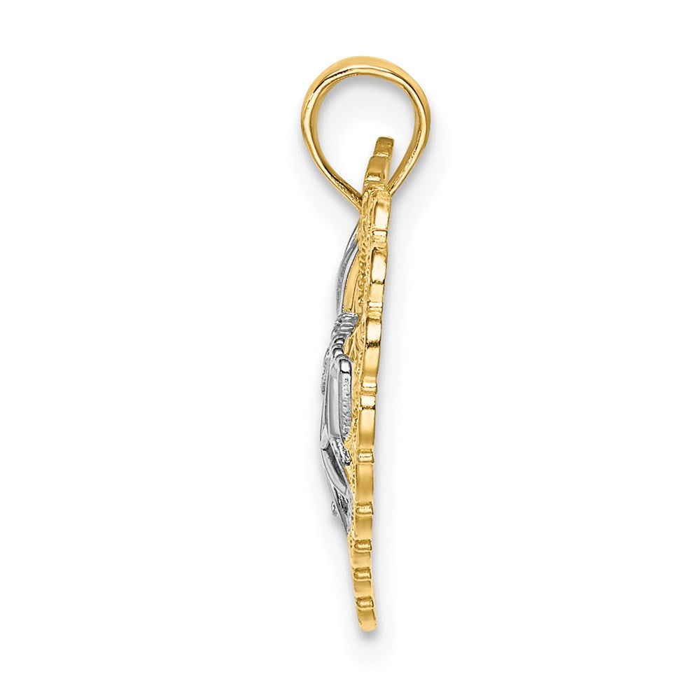 Million Charms 14K Yellow Gold Themed With Rhodium-Plated Cut-Out Mom Inside Scallop Heart Charm