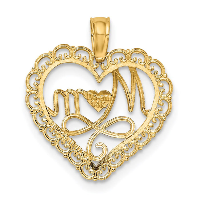 Million Charms 14K Yellow Gold Themed With Rhodium-Plated Cut-Out Mom Inside Scallop Heart Charm