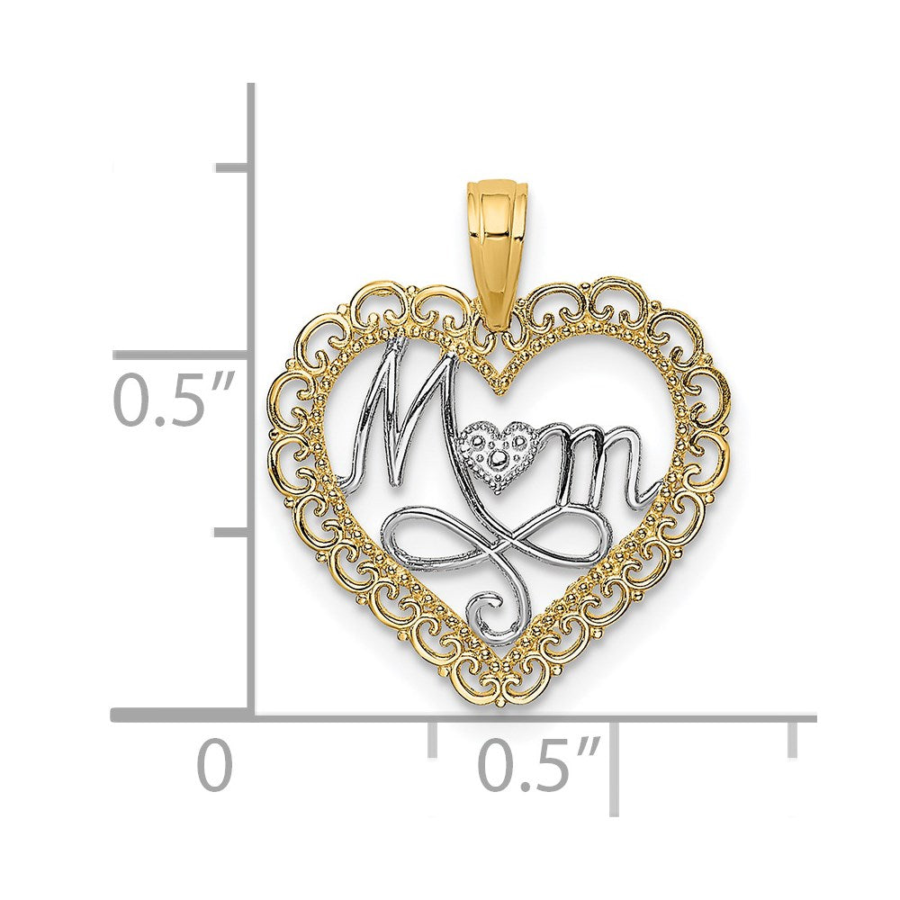 Million Charms 14K Yellow Gold Themed With Rhodium-Plated Cut-Out Mom Inside Scallop Heart Charm
