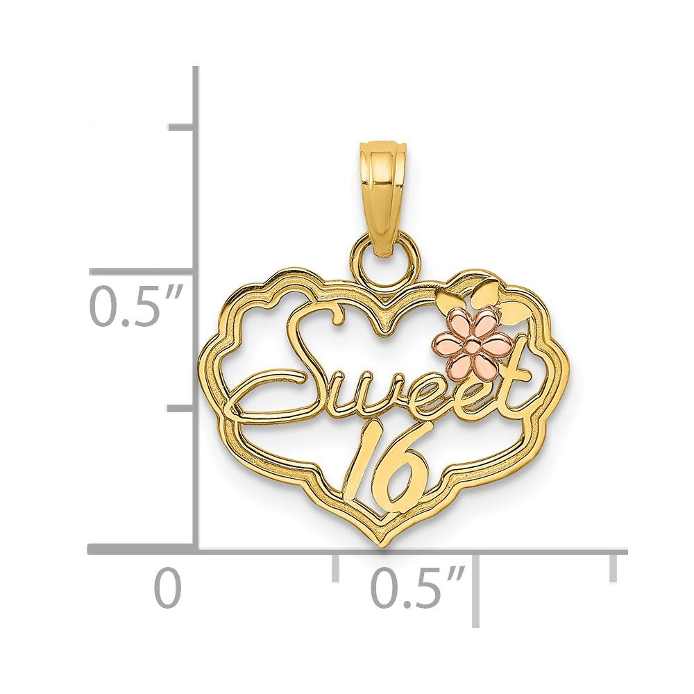 Million Charms 14K Two-Tone Sweet 16 Birthday Heart With Flower Charm
